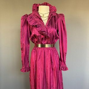 Vintage 80's Victorian Style Burgundy Dress